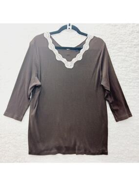 Sweater Blouse Ribbed Knit Lace Trim Coquette Soft Girl Romantic Cozy Size 1X
